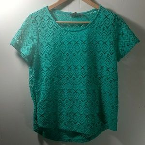 Chico's Turquoise Net Embroidered Blouse